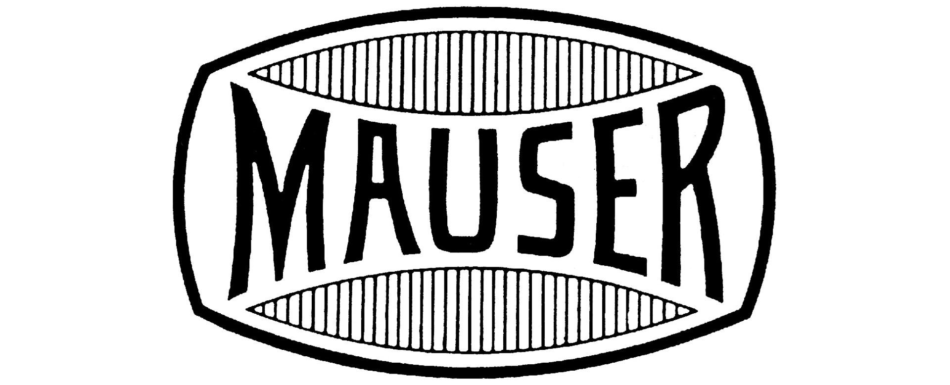 Mauser banner logo text black white lines font center