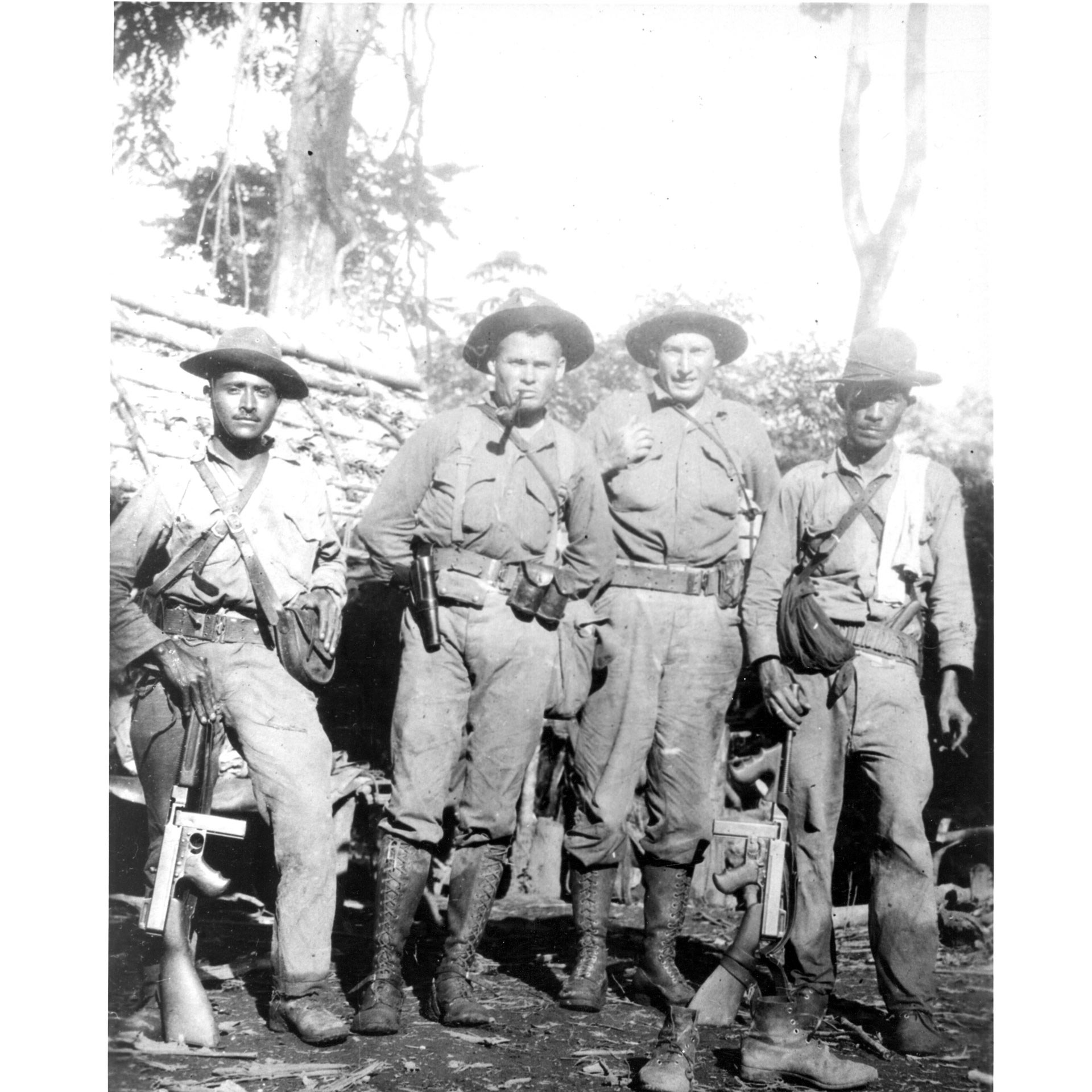 vintage photograph black and white soldiers guns hats smoking