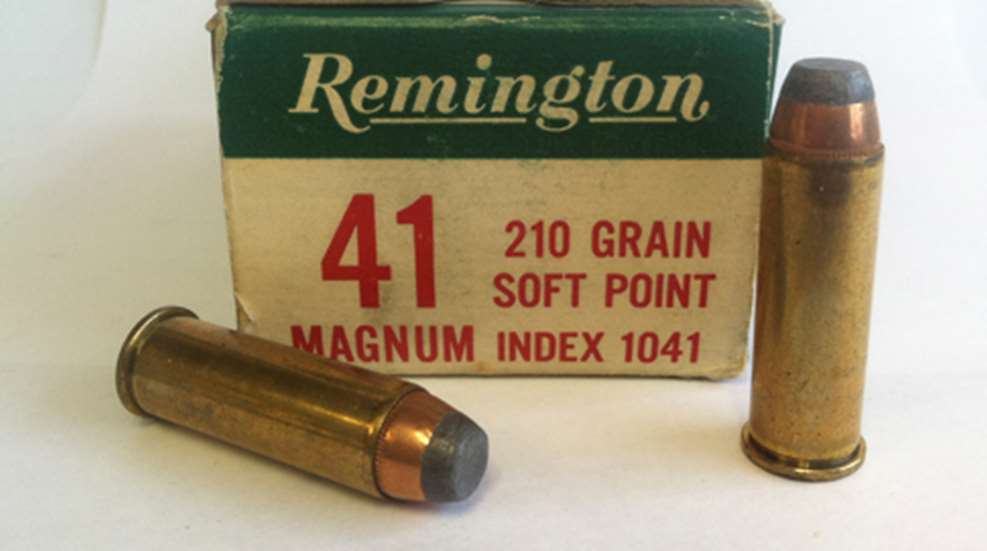 Remington ammunition box green white packaging .41 Magnum cartridges