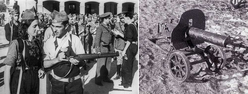 Spanish militia troops, water-cooled  PM1910 machine gun