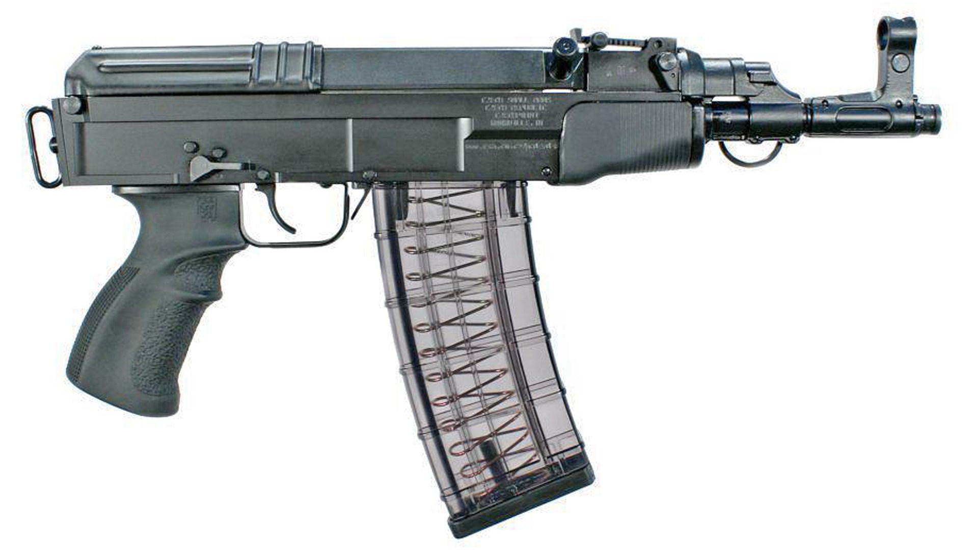 Right side of the CzechPoint all-black vz.58 pistol without a stabilizing brace.
