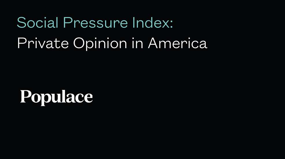 Black background with text SOCIAL PRESSURE INDEX: PRIVATE OPINION IN AMERICA POPULACE