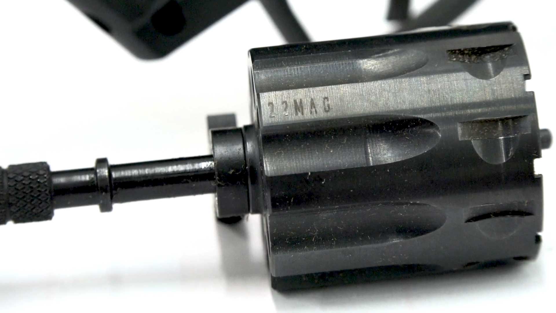 black metal cylinder revolver parts closeup image .22 WMR rimfire magnum conversion
