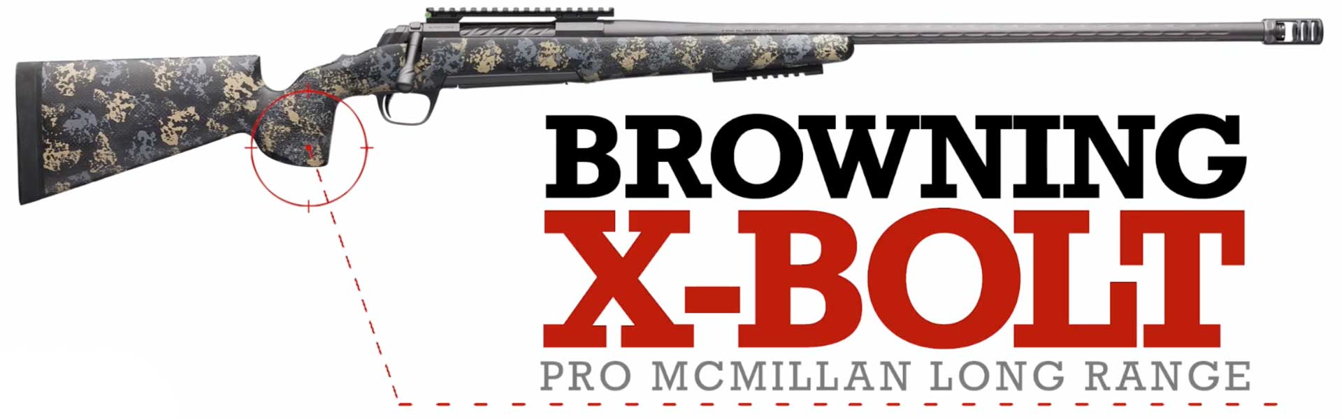 right side camouflage rifle bolt-action text on image noting "Browning X-Bolt Pro McMillan Long Range"