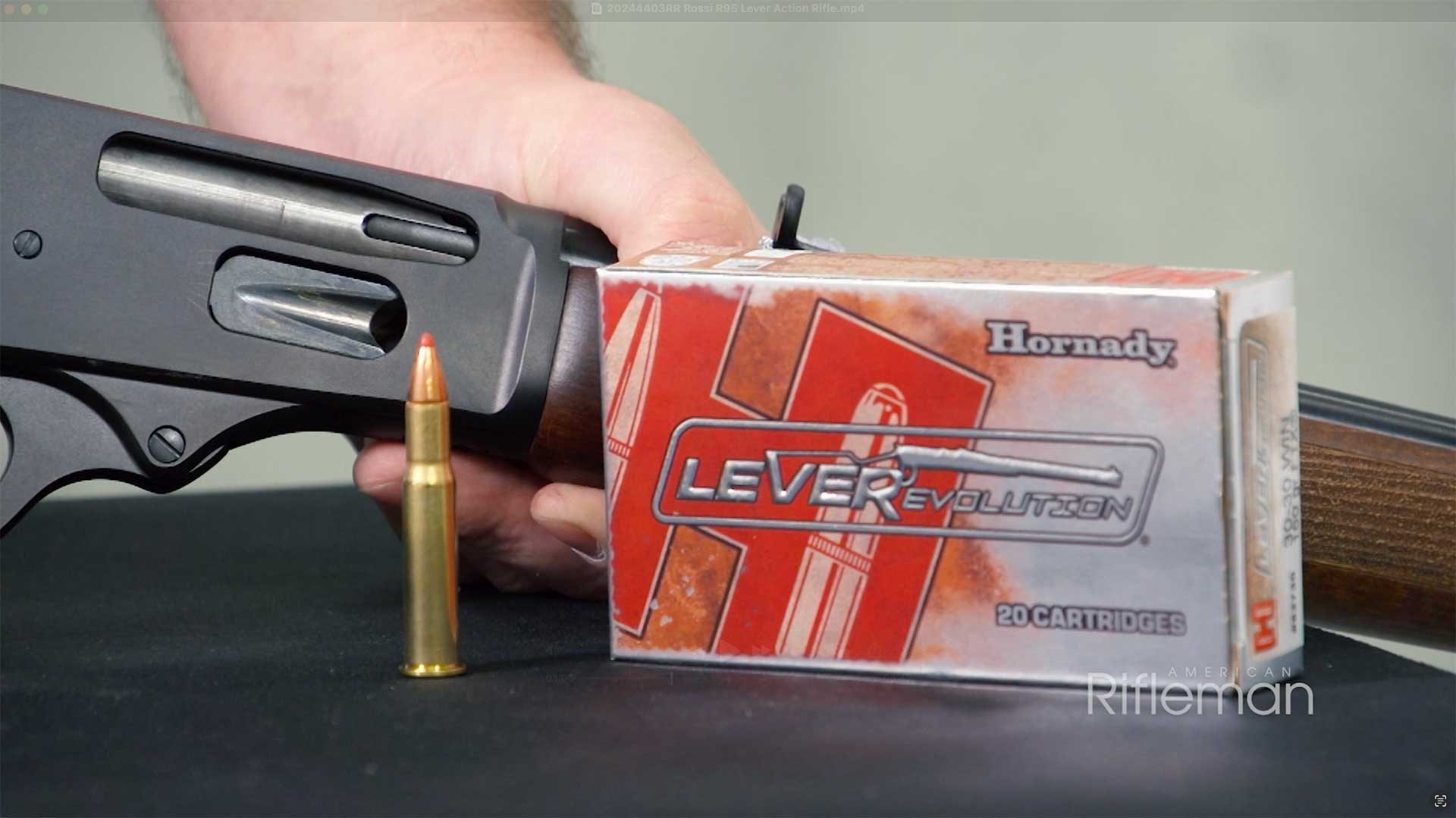 Rossi R95 shown next to a box of Hornady .30-30 Winchester ammo.