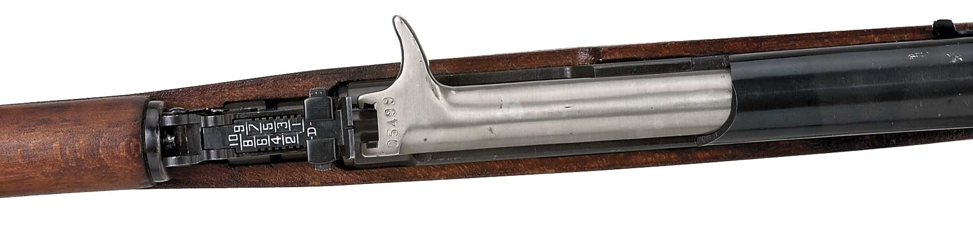 rifle top silver bolt brown wood black metal gun parts