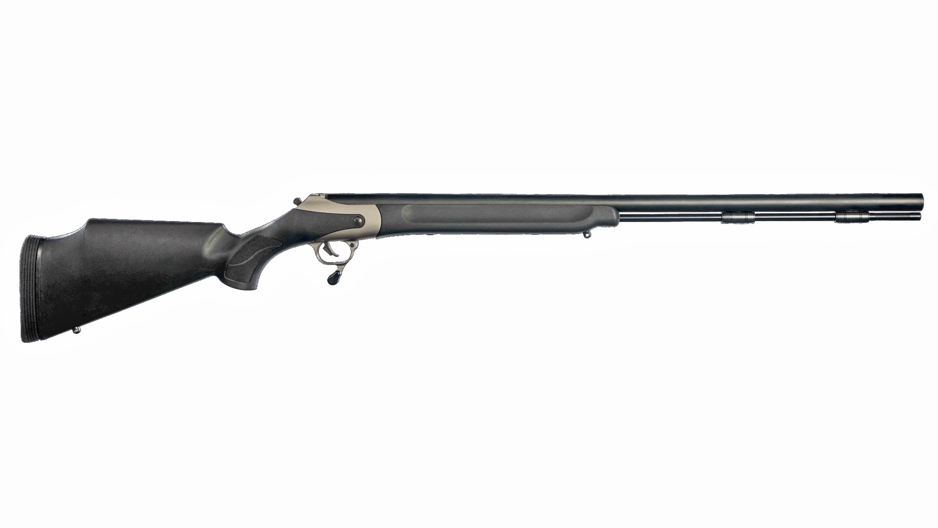 Right side of the all-black Thompson/Center Arms Triumph in-line muzzleloader.