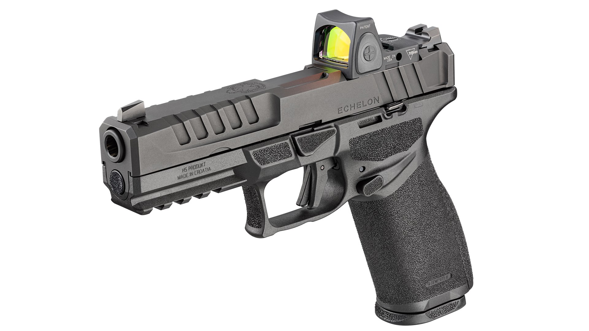 Left side of the Springfield Armory Echelon series handgun, showing a mounted Trijicon RMR red-dot optic on top of the pistol.