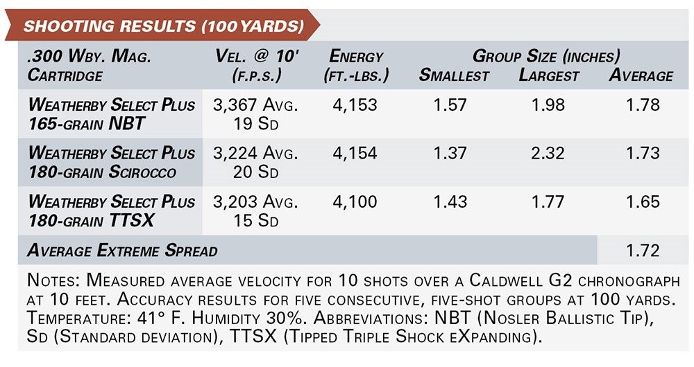 Weatherby Mark V Backcountry 2.0 shooting results