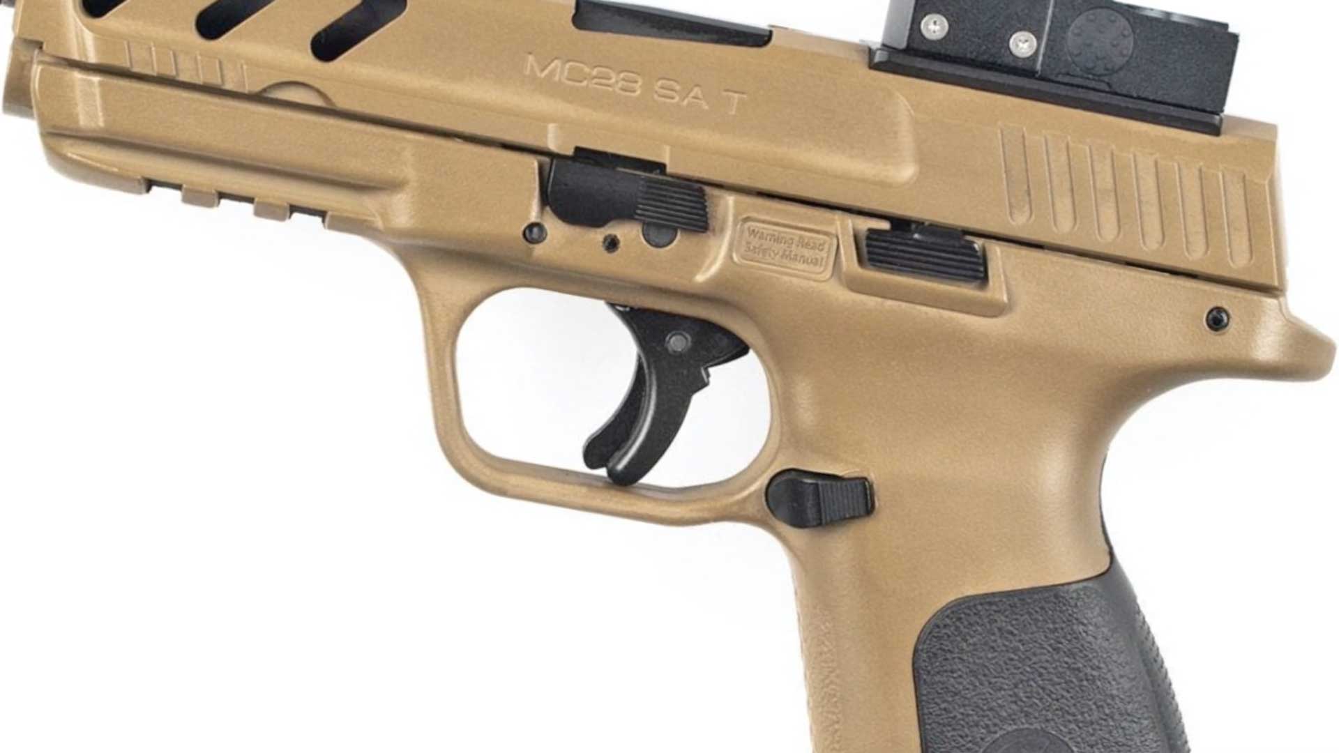 left side brown pistol handgun parts controls guns black optic trigger