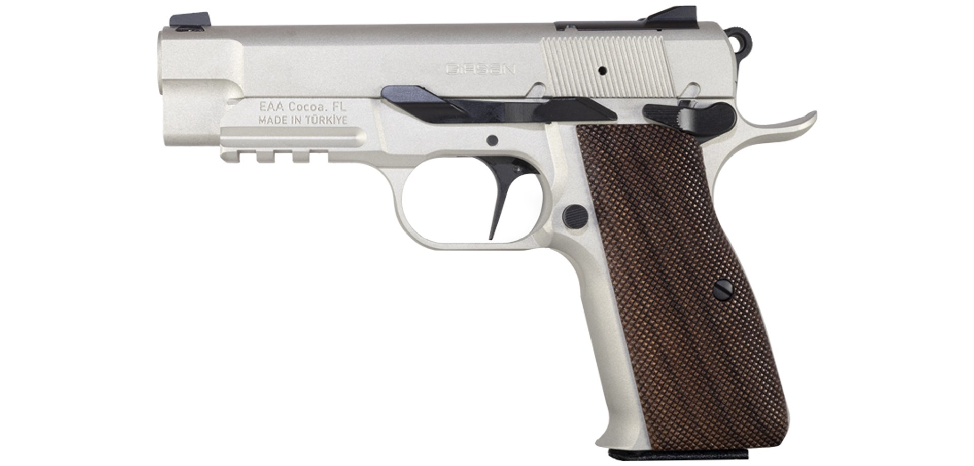 Left side veiw EAA Corp Girsan MCP35 PI Ops stainless steel handgun 9 mm luger optic-ready