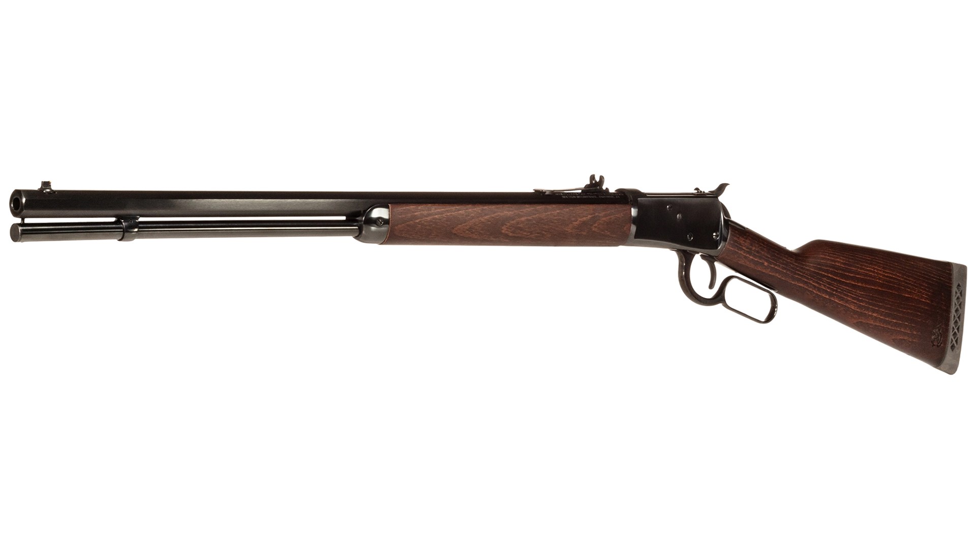 Heritage Manufacturing 92 lever-action rifle 24" barrel blued steel wood stock left-side angle view on white background