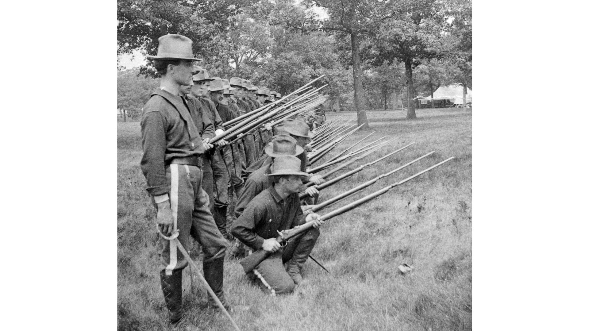 1st Illinois Volunteer infantry with Trapdoor Springfield rifles and bayonets, Spanish-American War. Courtesy of Tom Laemlein.