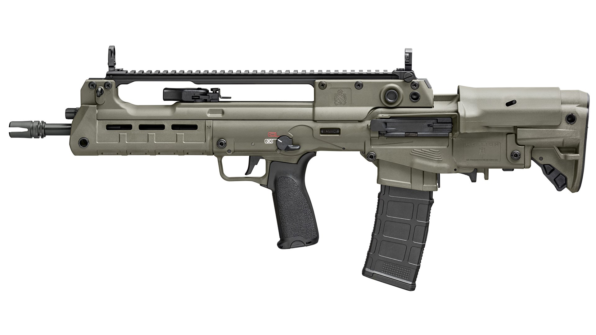 Left side of the OD Green Springfield Armory Hellion rifle.