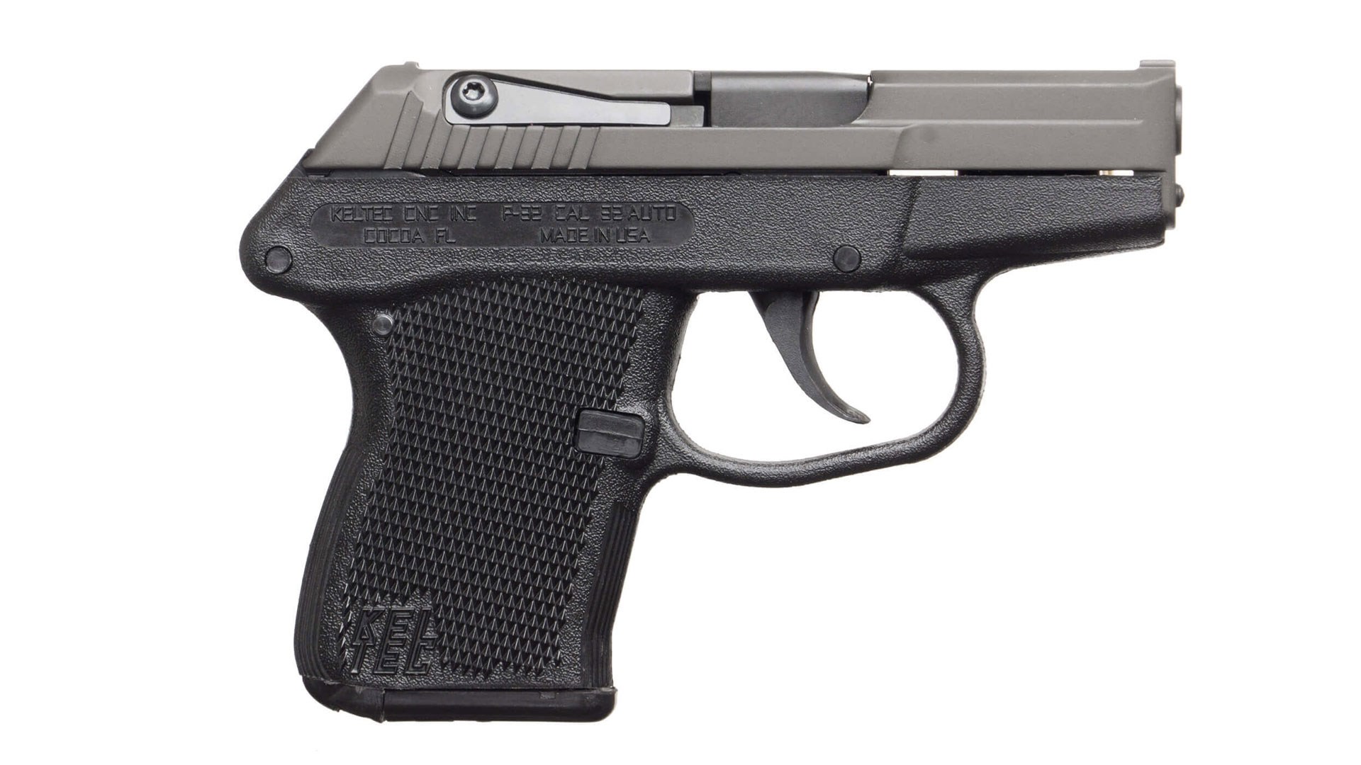 Keltec P32 small black pistol handgun right side view