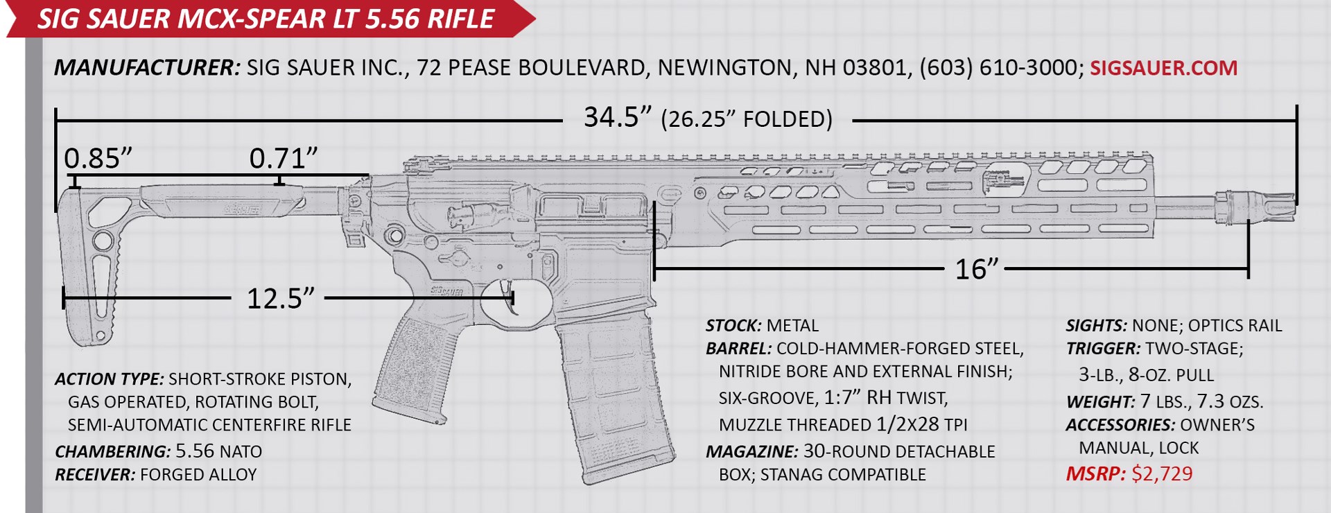 spec box specifications for sig sauer mcx spear lt rifle carbine data