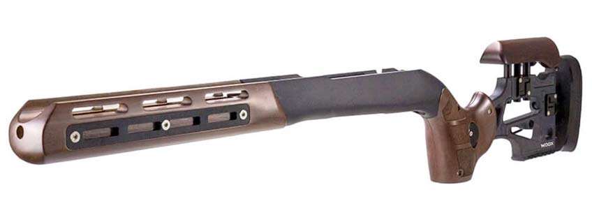 Wood and black metal rifle stock parts gun