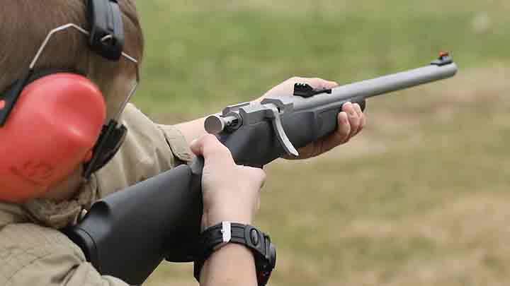 The dimensions and weight of contemporary micro-rimfires allows young novice shooters to support and fire them, even in offhand positions. Pictured is the Henry Repeating Arms Mini-Bolt Youth.