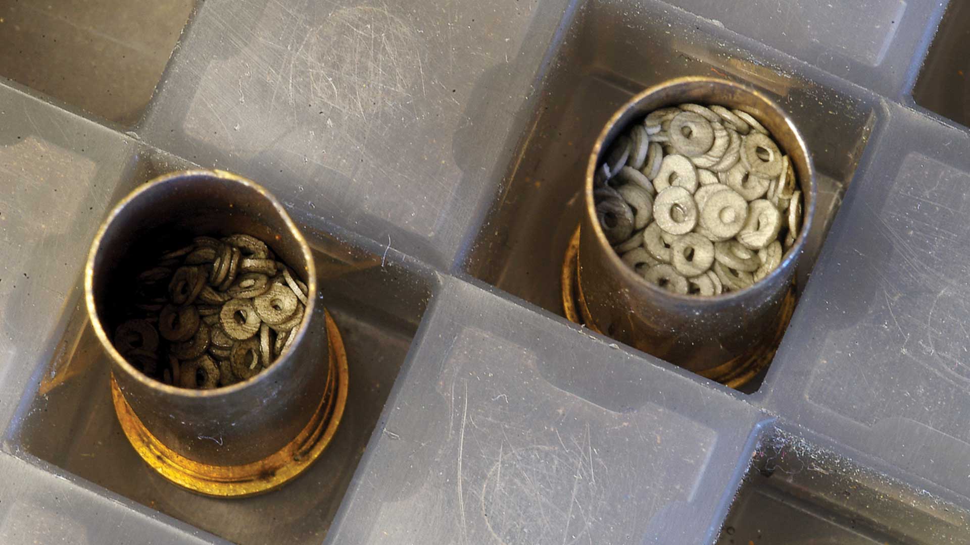 Ammunition block cylinders brass filled gunpowder circular donut shape