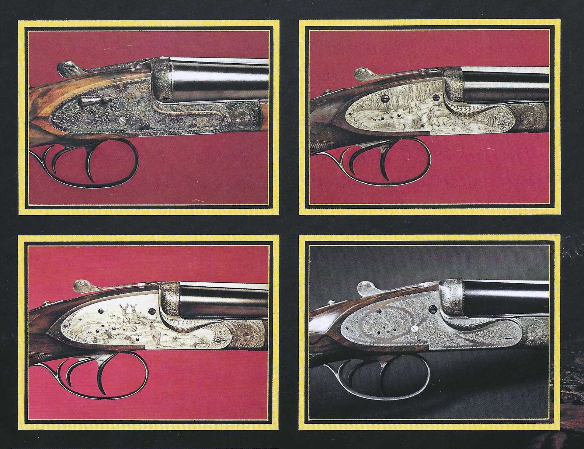Four Francotte side-plate double-barrel shotguns in a collage.