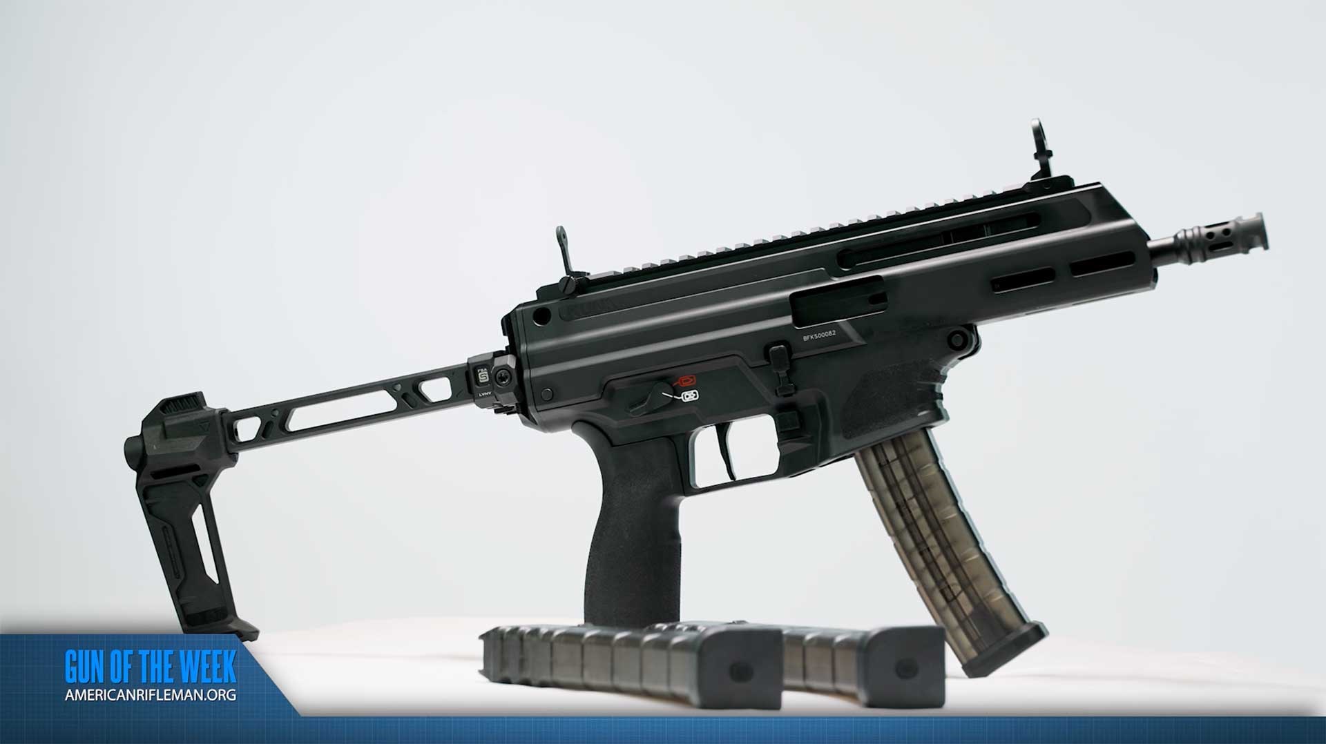 Right side of the Springfield Armory Kuna with its stabilizing brace deployed.