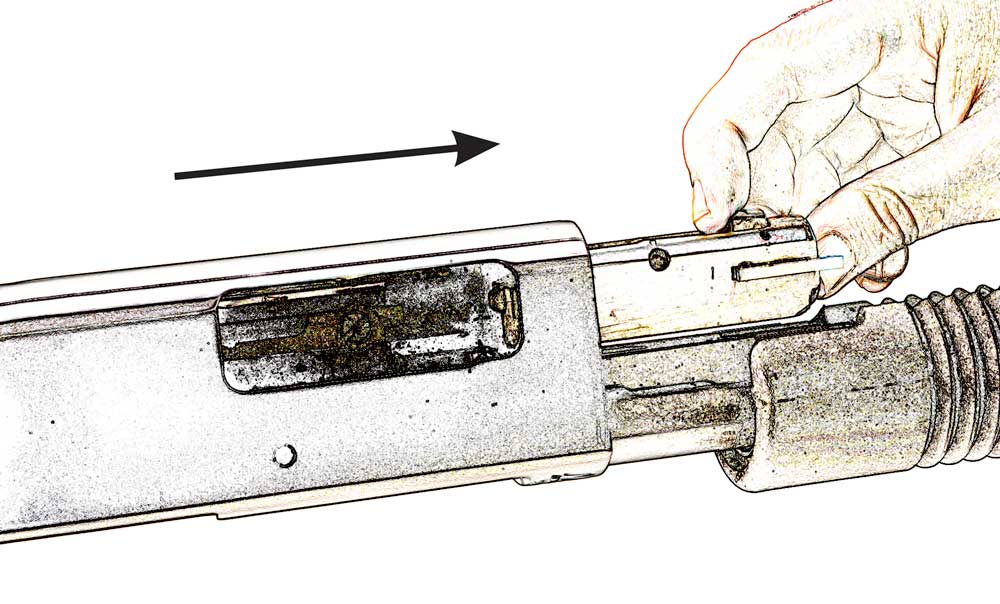 drawing gun shotgun parts disassembly arrow hand fingers cartoonized
