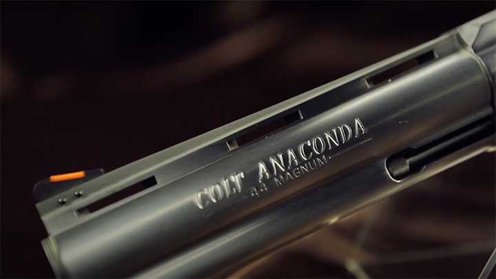 The roll marks on the Colt Anaconda barrel.