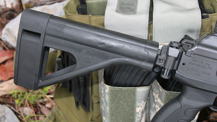 The extended brace on the Galil ACE pistol.
