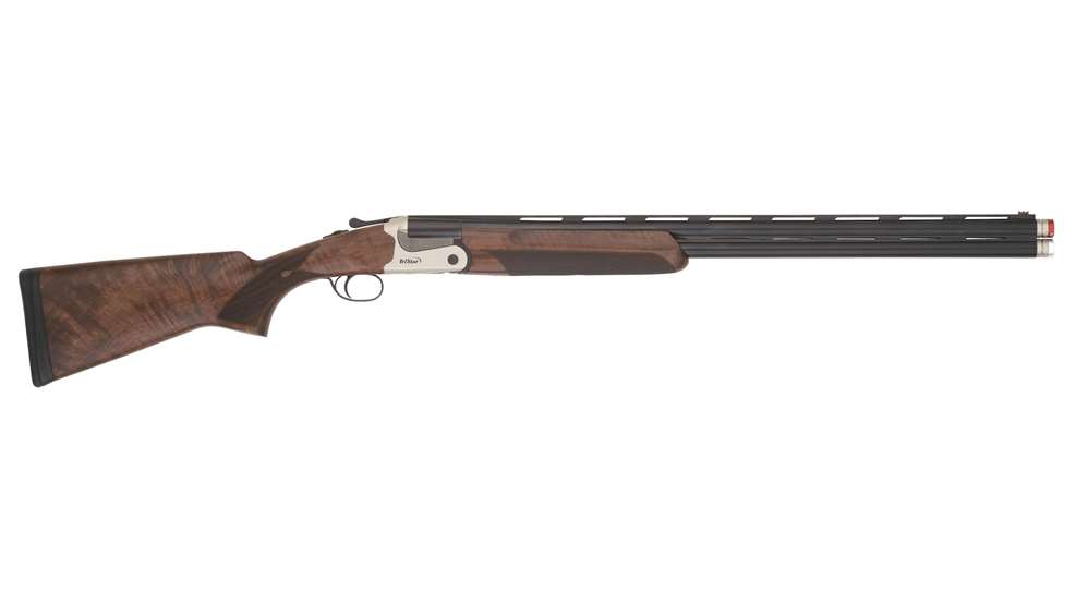 Right side of the walnut-stocked TriStar Arms Cypher over-under shotgun.
