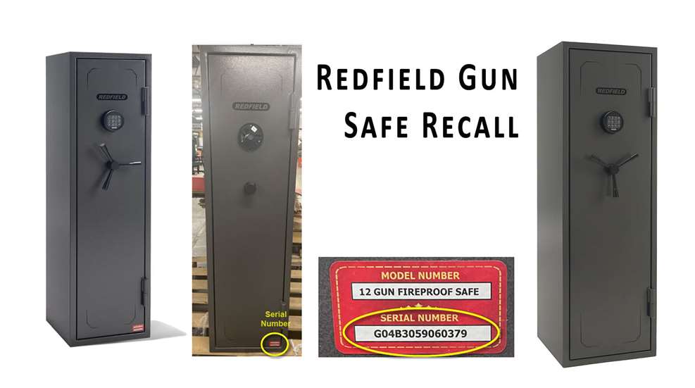 Redfield Gun Safe Recall notice shown serial number gun safe vertical gray color