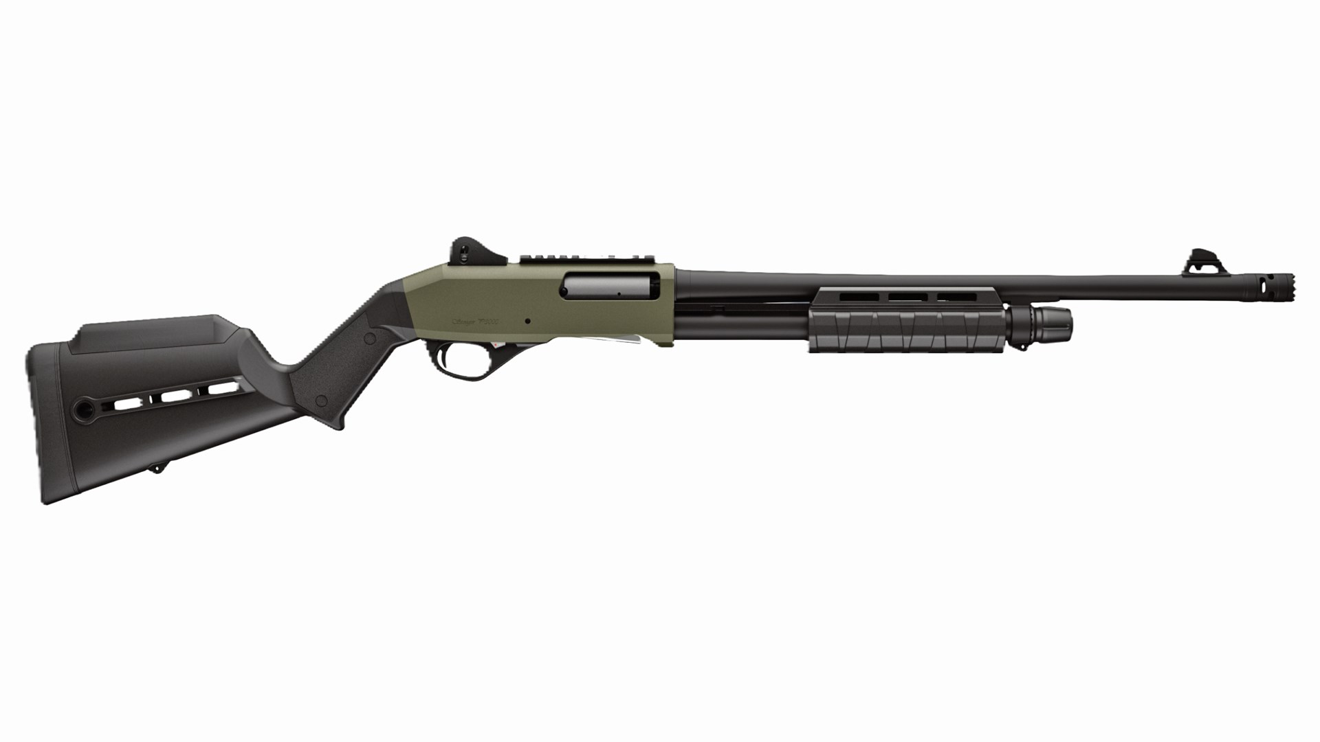Right side of the Stoeger P3000 Tactical pump-action shotgun.