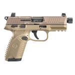 NRA Gun Of The Week FN 502 flat dark earth color pistol handgun right-side view .22 LR rimfire semi-automatic hammer-fired
