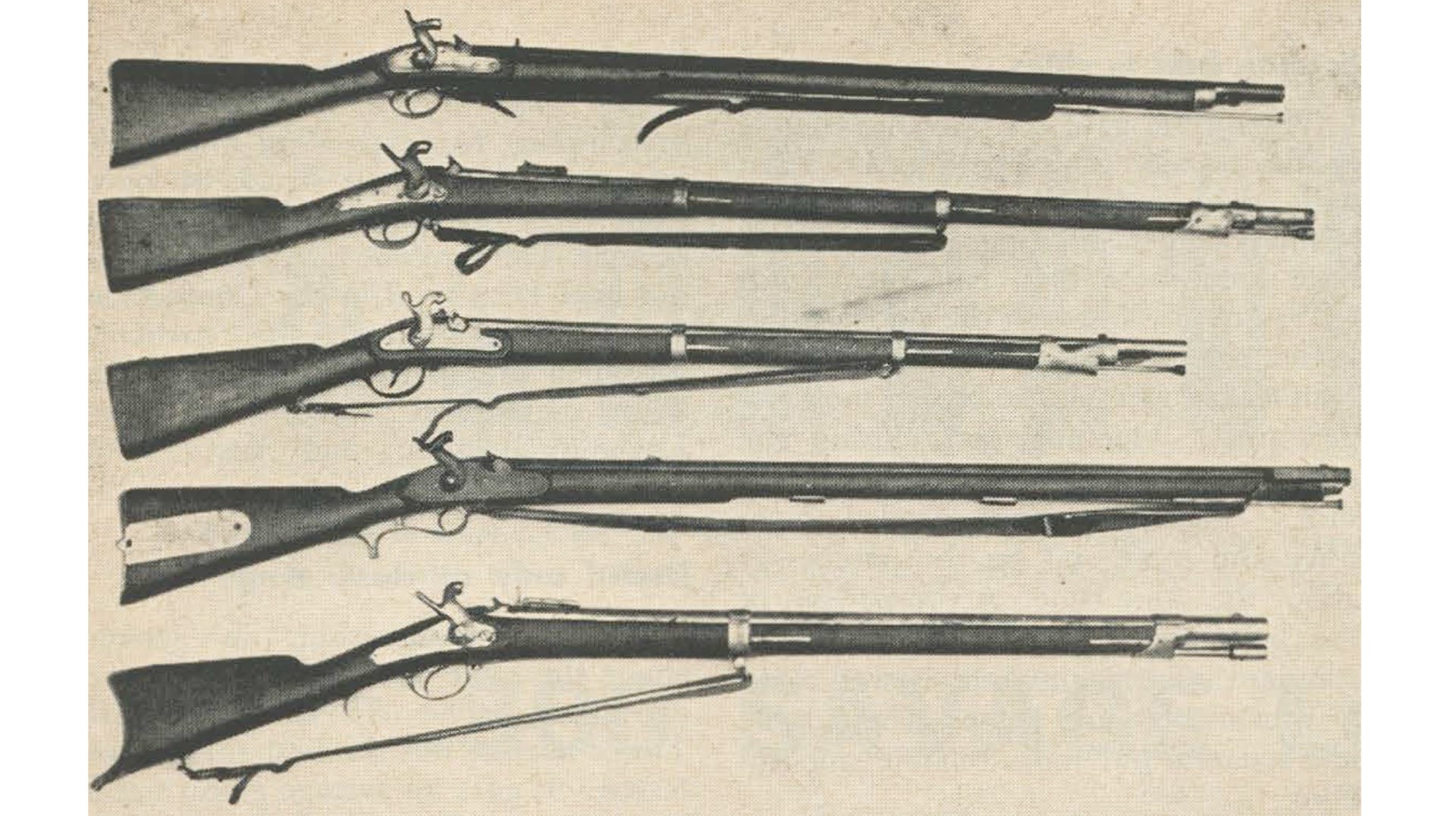 American Civil War muskets five guns stack row arranged vintage photograph