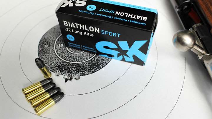 Accuracy results from testing SK Biathlon Sport .22 LR ammunition in the Keystone KSA9130 at 25 yds.