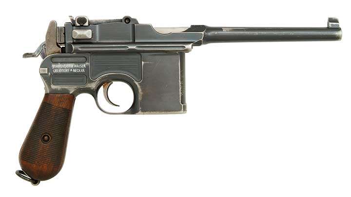 Right-side view on white background of C96 Model 1902, Serial No. 50002, in 9 mm Export.