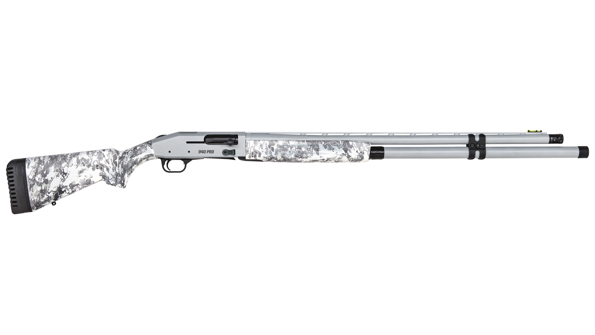 Right side of the Mossberg 940 Snow Goose shotgun.