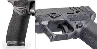 Adaptive Grip Texture two images arrangement side by side black polymer frame handgun pistol springfield armory echelon
