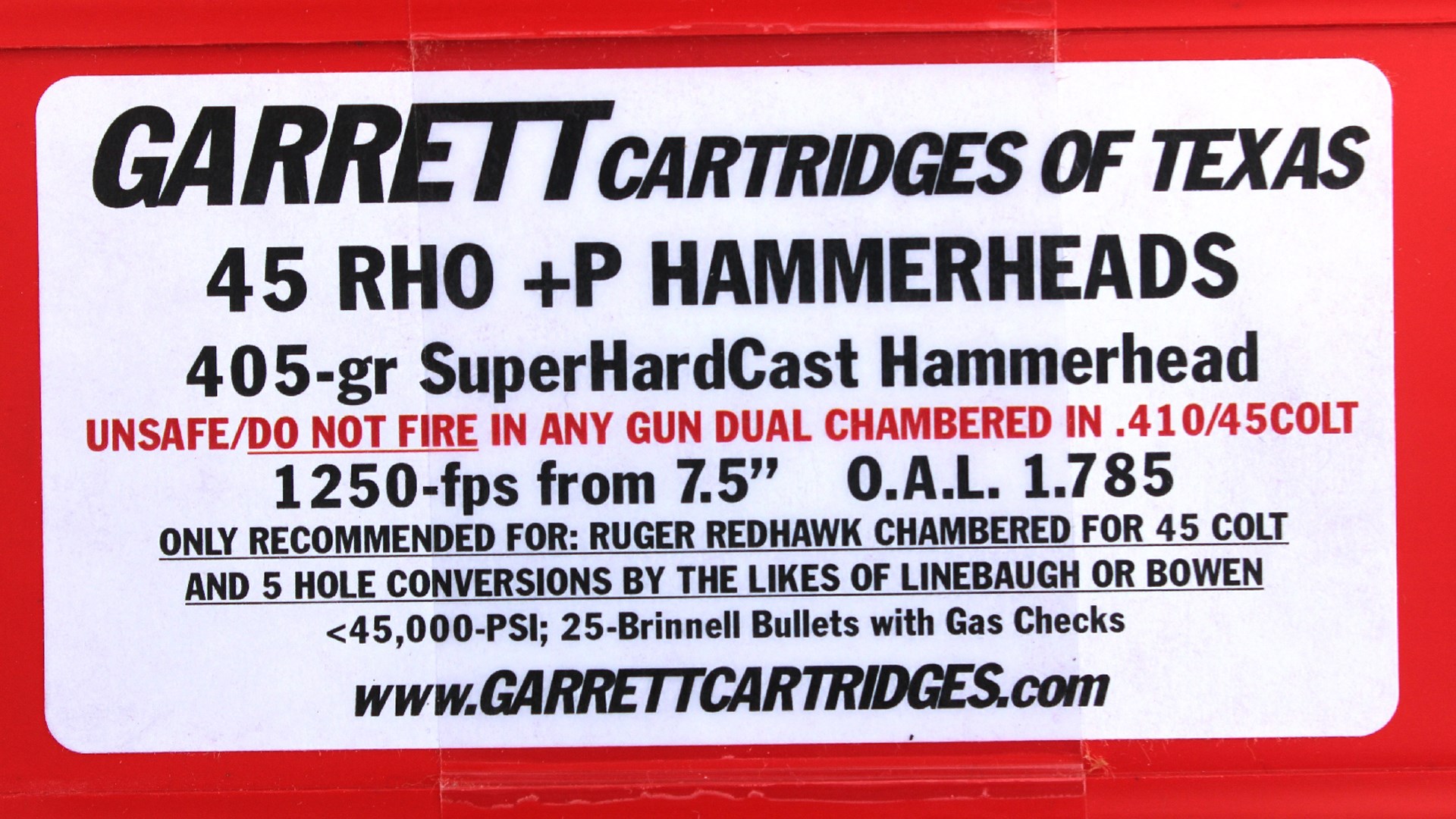 garrett cartridges of texas warning label