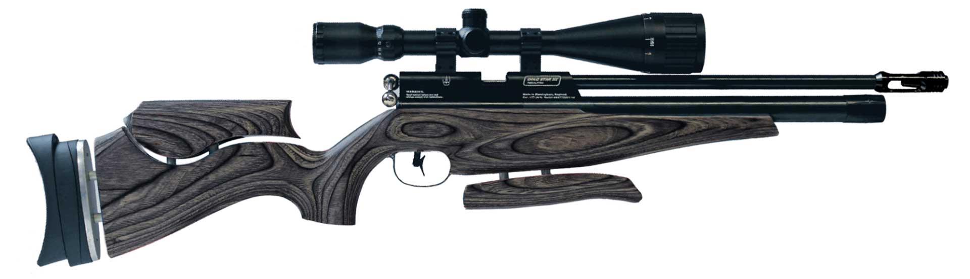 right side air rifle gun wood metal black steel riflescope