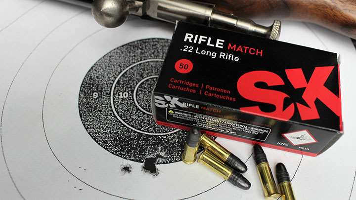 Accuracy results from testing SK Rifle Match .22 LR ammunition in the Keystone KSA9130 at 25 yds.