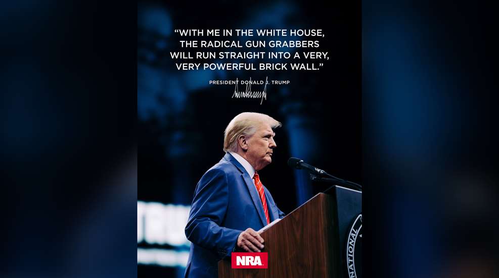 Donald J. Trump on stage NRA "With me in the white house the radical gun grabbers will run straight into a very, very powerful brick wall." President Donald J. Trump signature