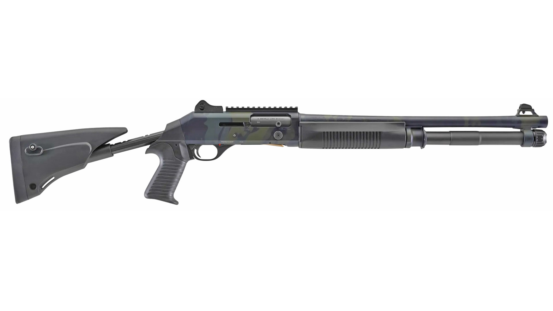 Right side of the Black MultiCam version of the Benelli M4 EXT shotgun.