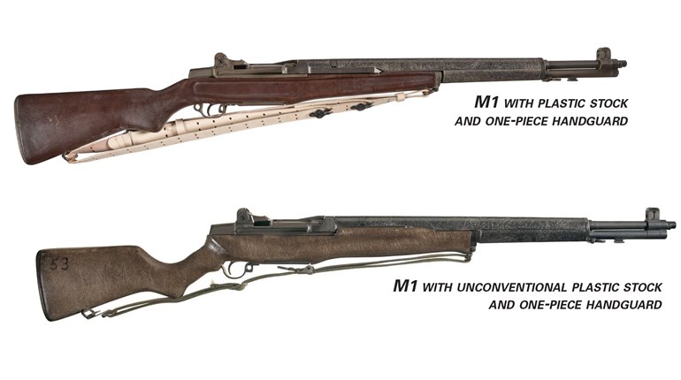 M1 with plastic stock and one-piece handguard, M1 with unconventional plastic stock and one-piece handguard