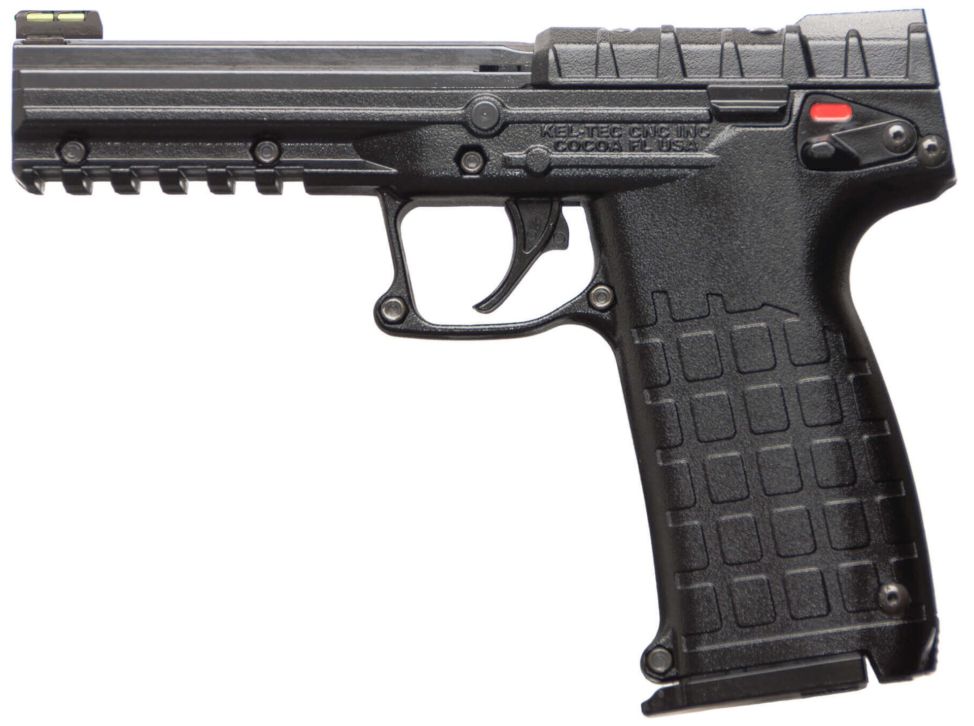 Keltec PMR30 low-recoil defense tool gun pistol handgun black plastic left-side view on white background