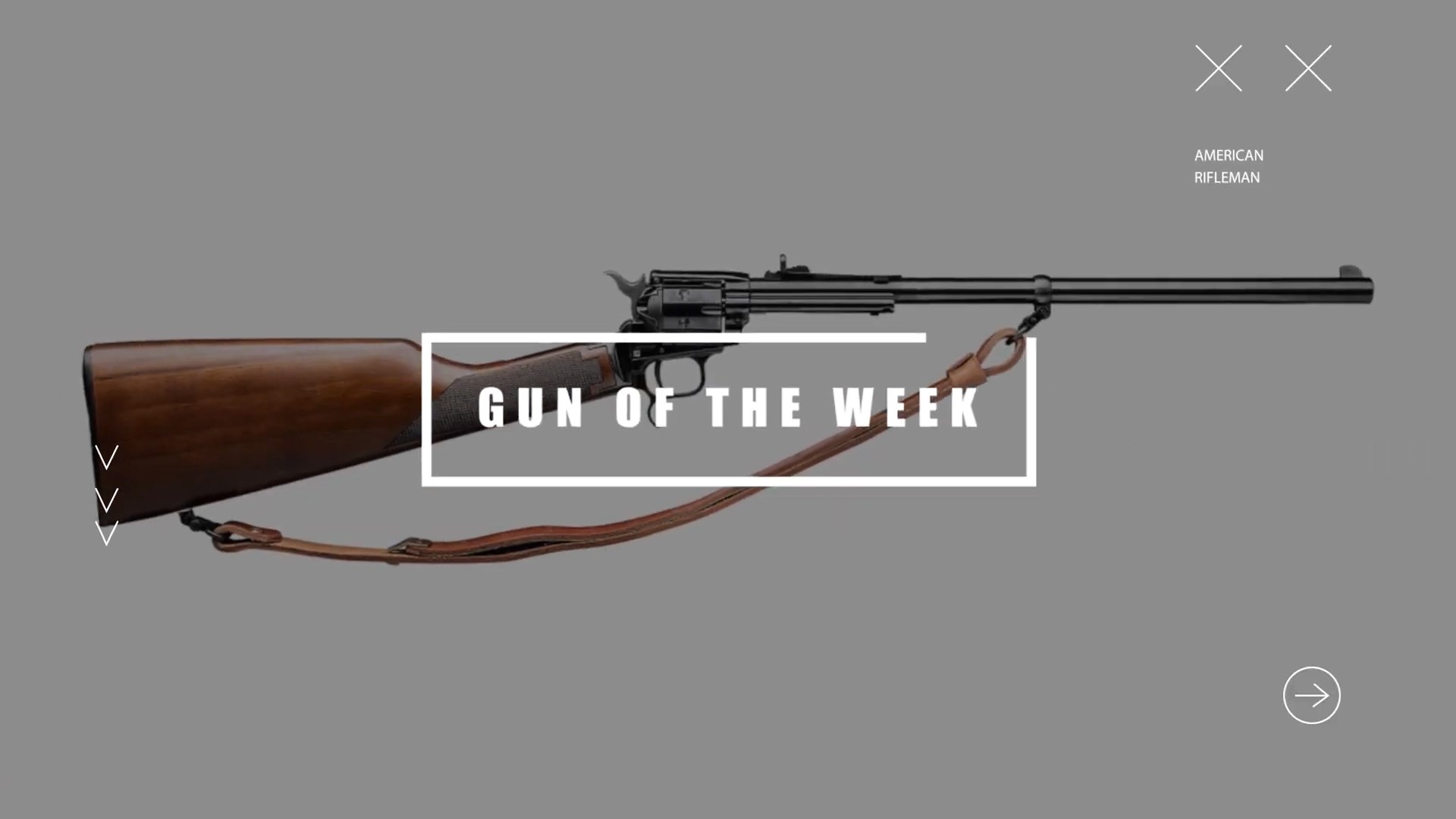 Heritage MFG Rough Rider Rancher Carbine right-side view GOTW OF THE WEEK text box overlay AMERICAN RIFLEMAN XX ARROWS