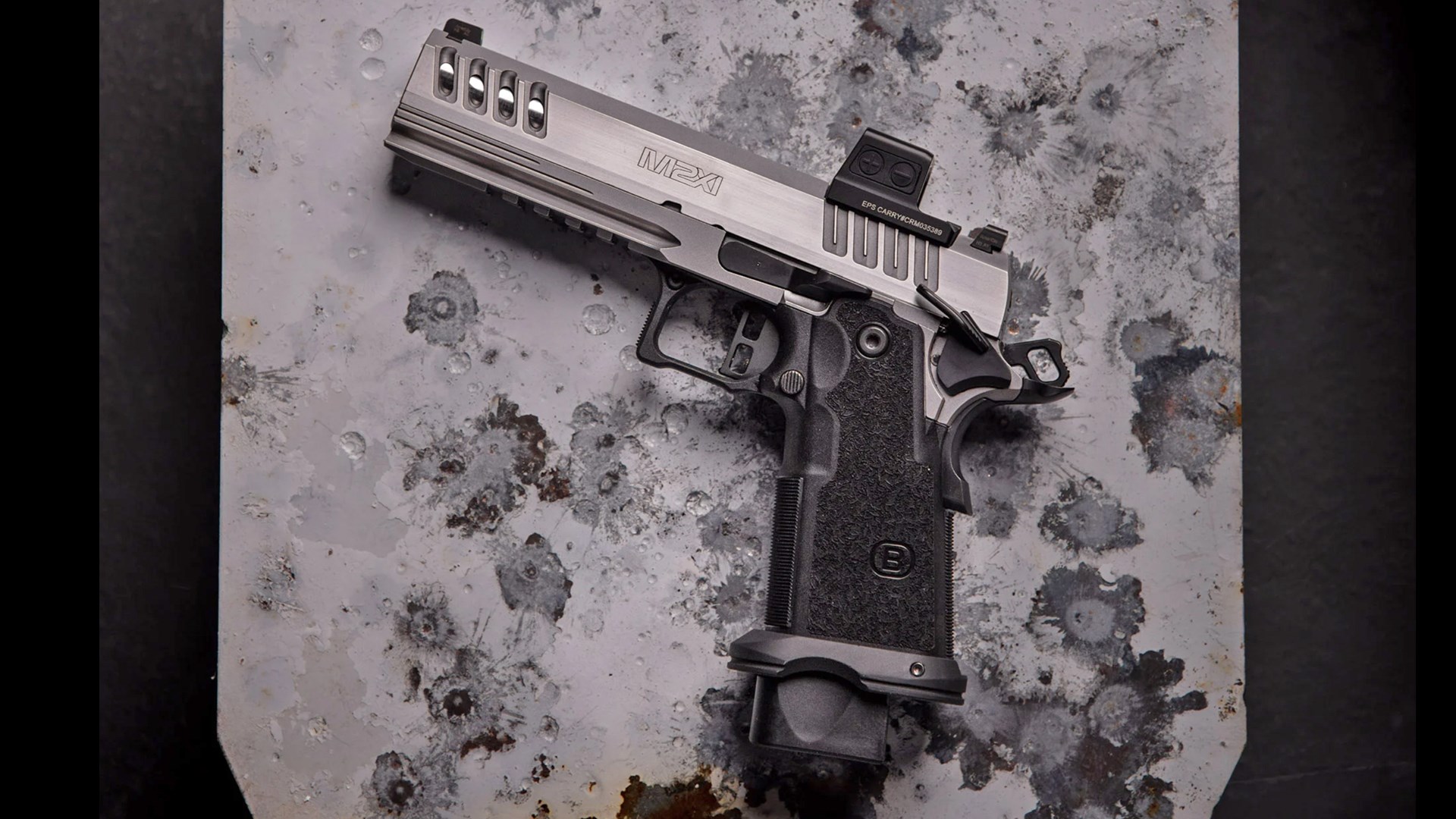 Left side of the stainless-steel, optic-equipped Bersa M2XI pistol.