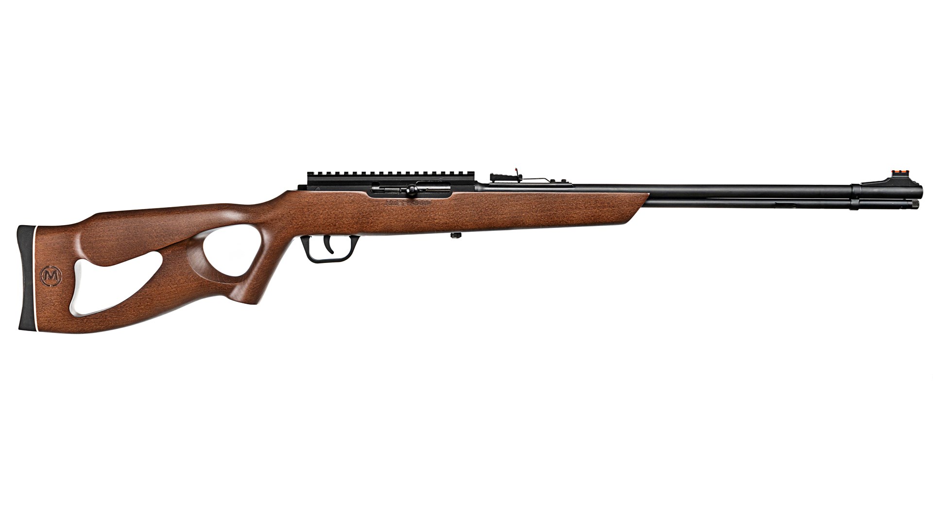 Right side of a Mendoza RM22 rifle equipped with a thumbhole stock.