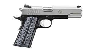 Right-side view Ruger SR1911 lightweight pistol black gray silver shown on white background