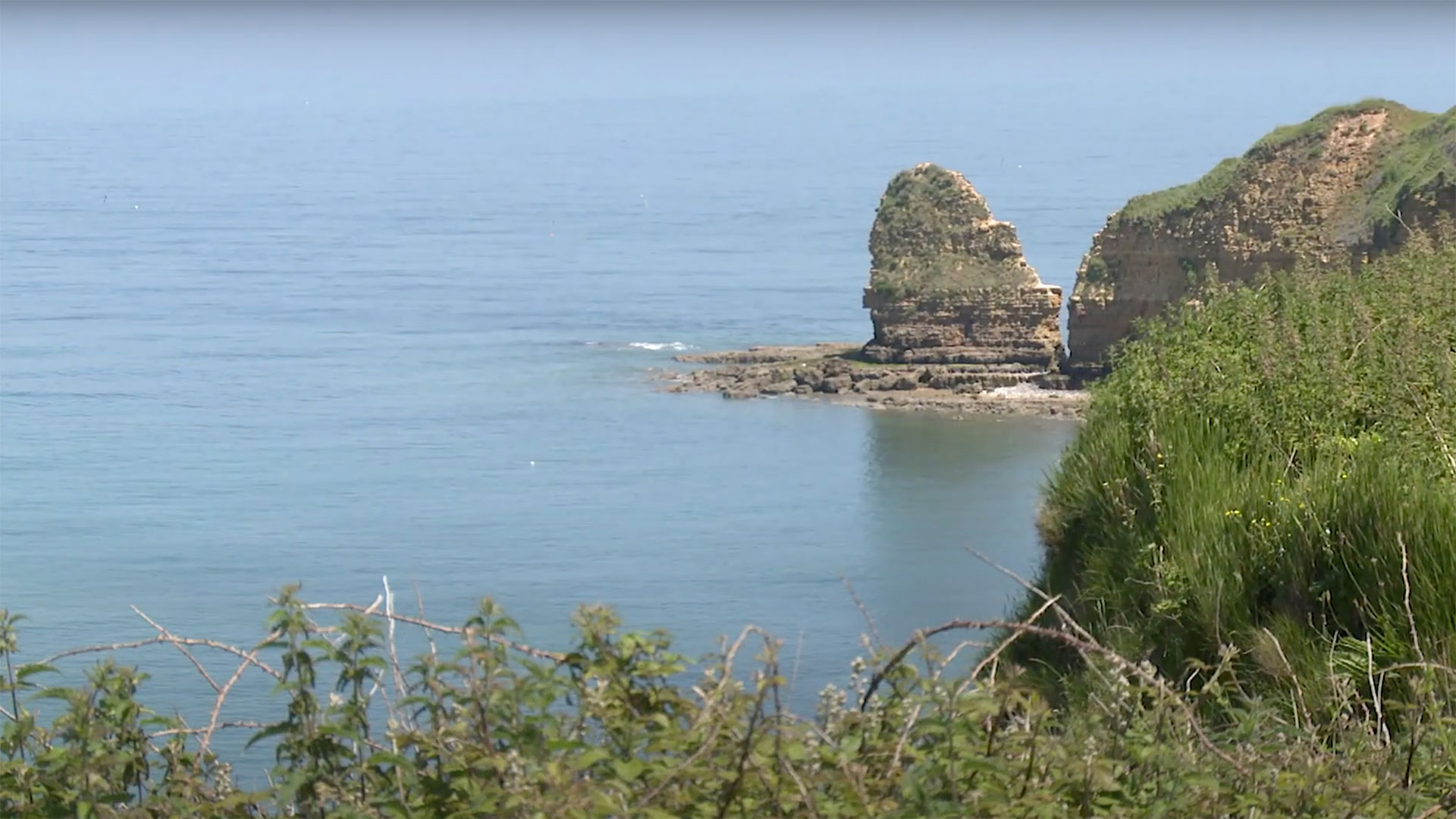 The promontory of Pointe du Hoc in Normandy, France as seen today from atop the bluffs.