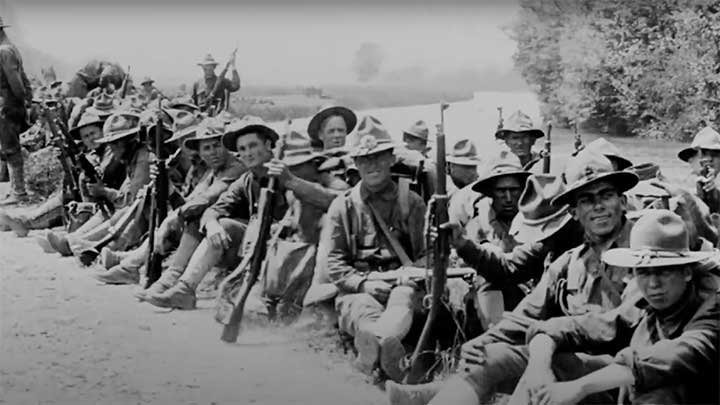 American Soldiers around the time of World War I armed with Springfield M1903 rifles.